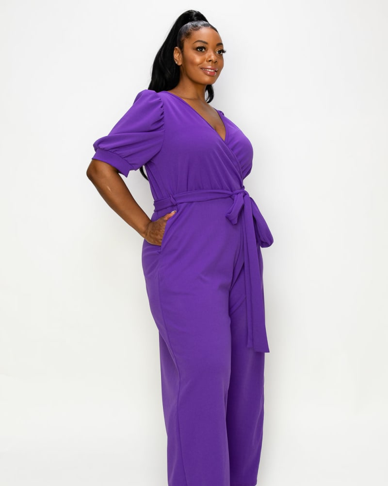 Plus Size Iris Wrap Pocket Jumpsuit | Purple